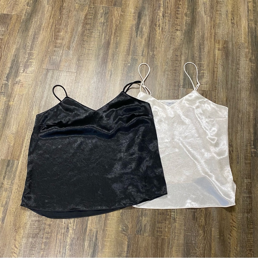 Nine West Set Of 2 Y2K Black and Beige Satin Women's Layering Camisole Tops L